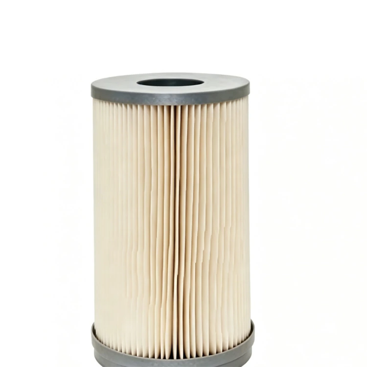 Front-view and vertical profile of the 804401246 diesel fine filter element for XCMG XE750G, showcasing the pleated media of these heavy equipment filters banner