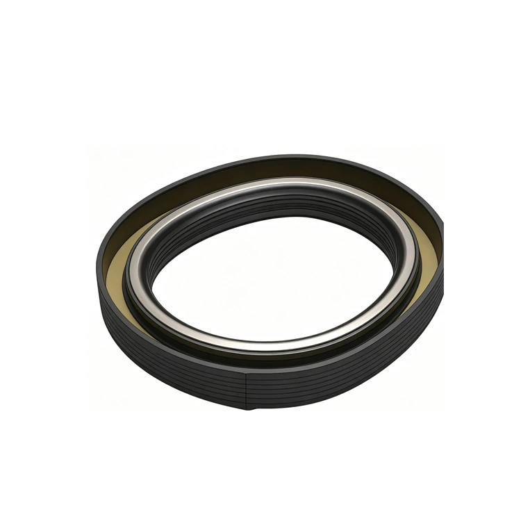 Close-up 3D rendering of XCMG 800372602 oil seal for hydraulic seal kits and heavy equipment spare parts banner