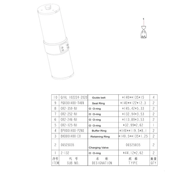 151703000018a piston type accumulator sany sat40c dump truck parts