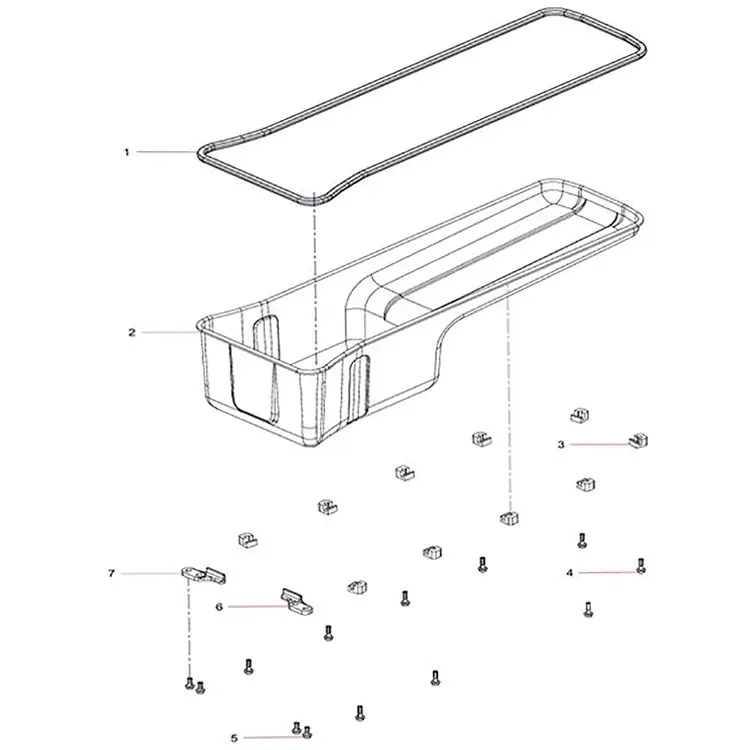 An exploded view diagram of the oil pan combination group for Sany SAT40C, showing the main housing, gasket, and mounting hardware for engine maintenance.