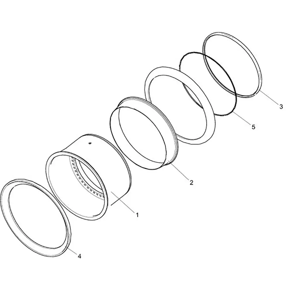 exploded diagram of 800362009 multi piece steel wheel rim assembly showing rim base, retainers, and o ring